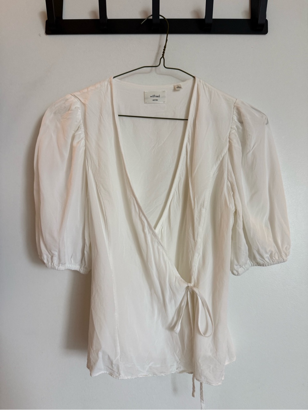 Wilfred White Wrap Blouse with Puff Sleeves